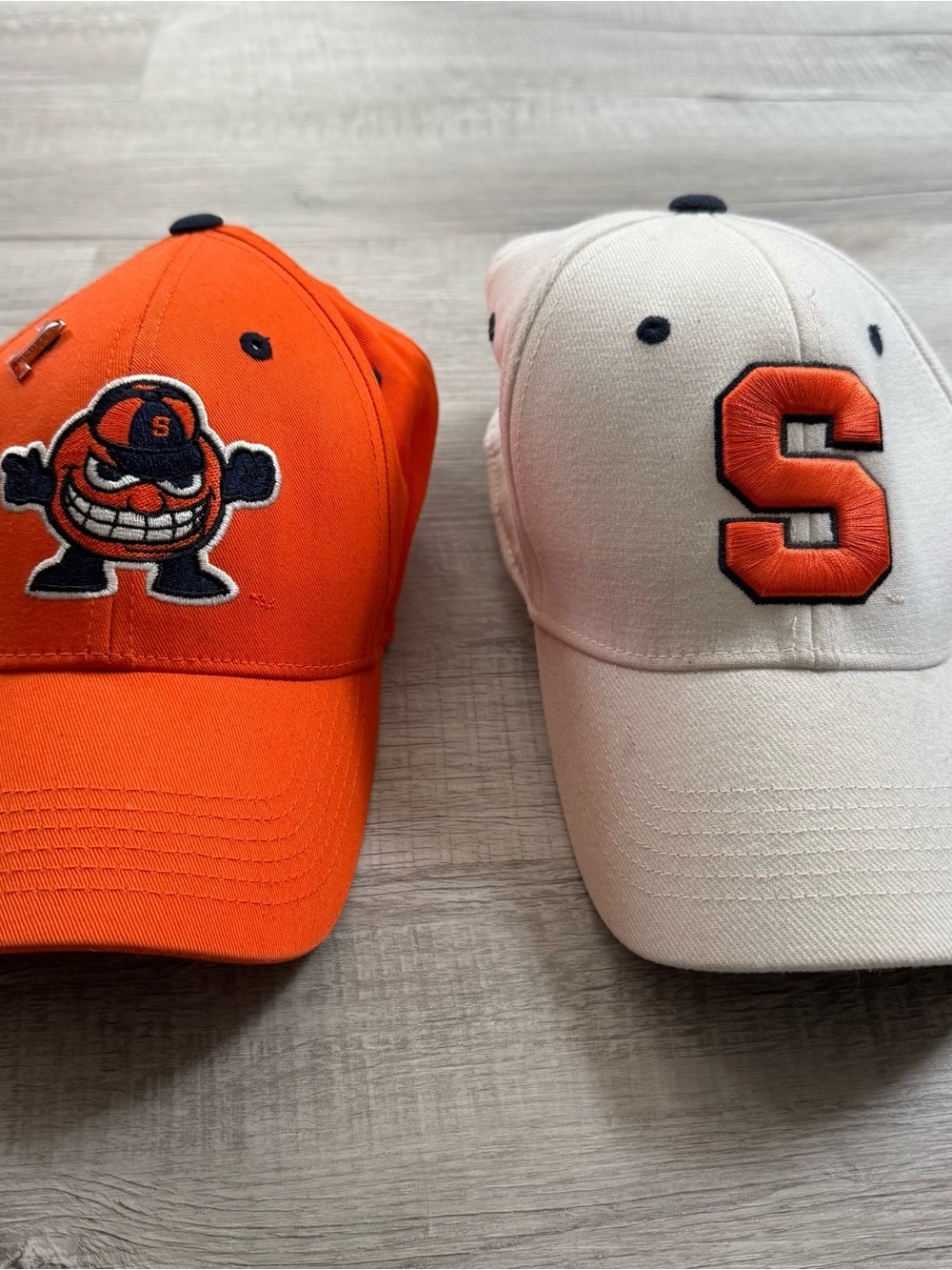 Lot Of 2 Syracuse Orange Hats - Orange One Is Adjustable And White One Is Fitted